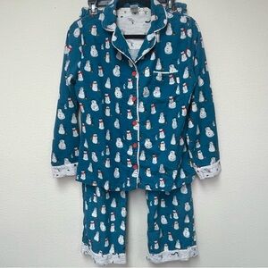 Munki Munki Women’s Snowman Flannel Pajama Set - Teal, Medium